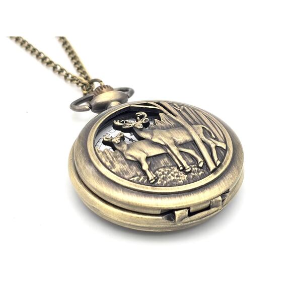Deer Pocket Watch NEW Gift for Hunter Outdoors Nature Lover Vintage Bronze Look - Picture 4 of 8